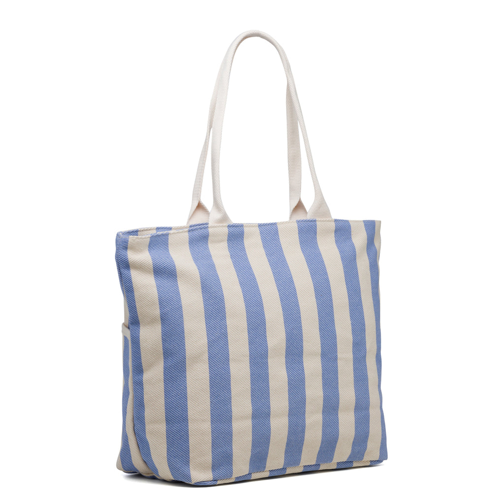 Borsa da mare in cotone a righe bianche e azzurre Lora Ferres