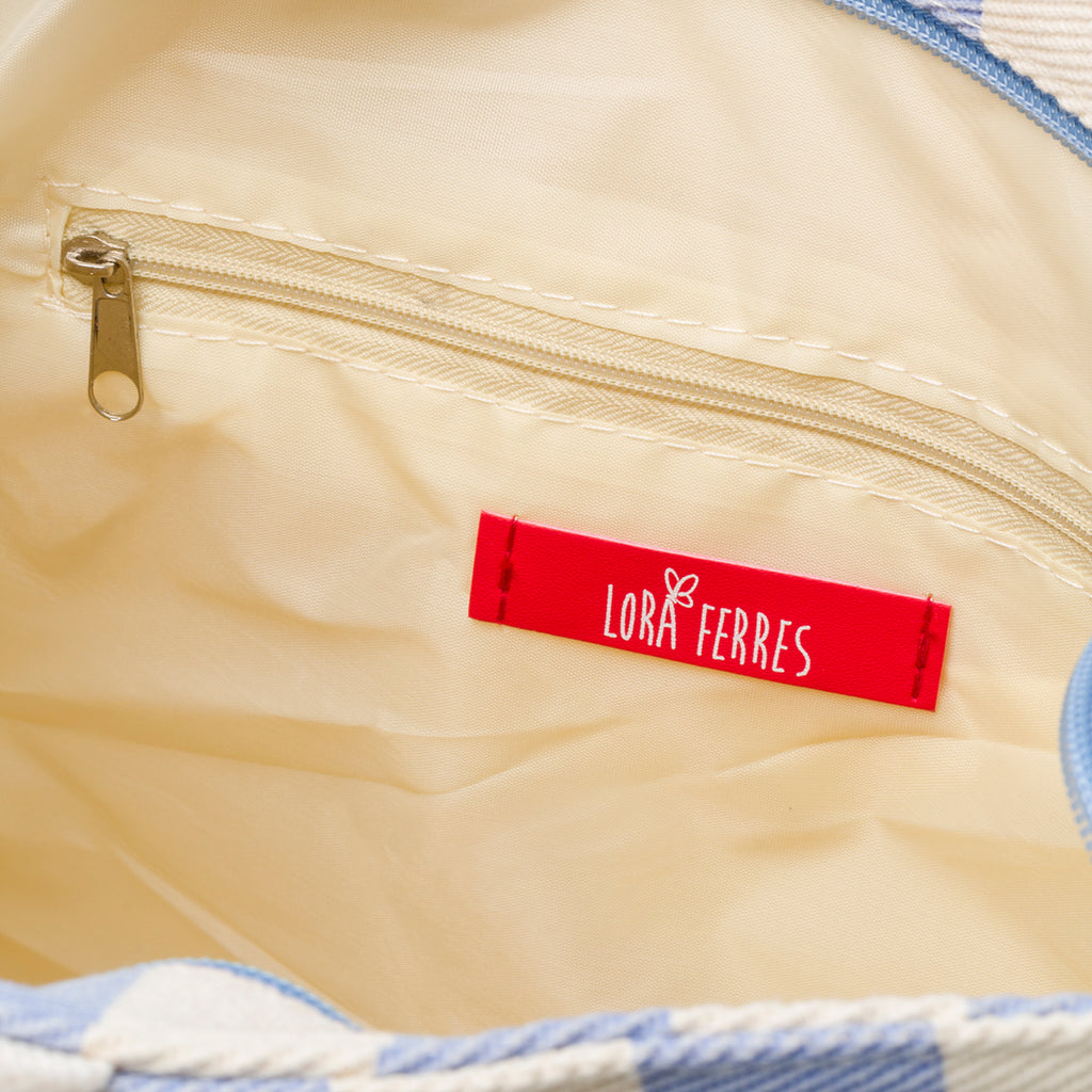 Borsa da mare in cotone a righe bianche e azzurre Lora Ferres
