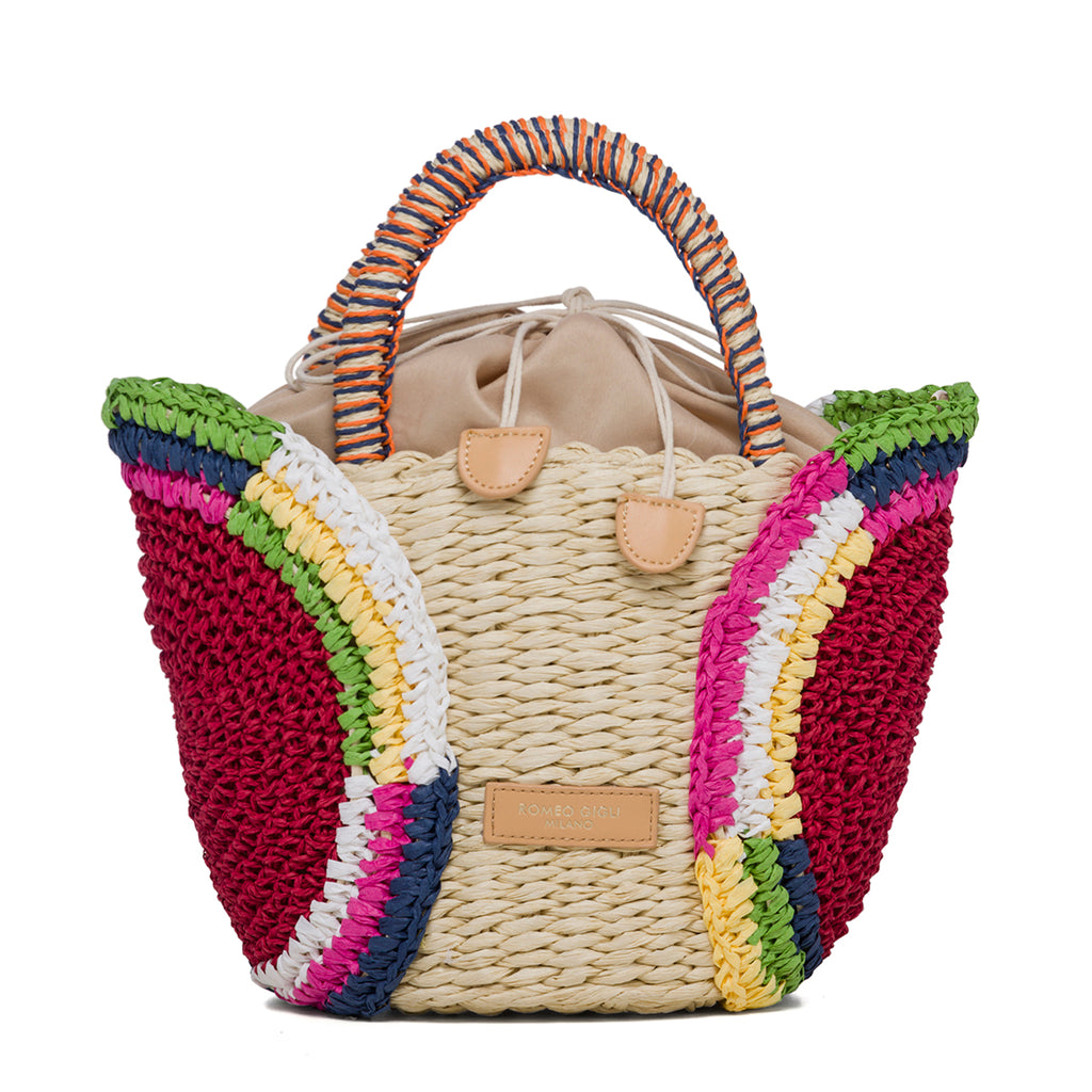 Borsa da mare effetto paglia con dettagli rossi Romeo Gigli Aura