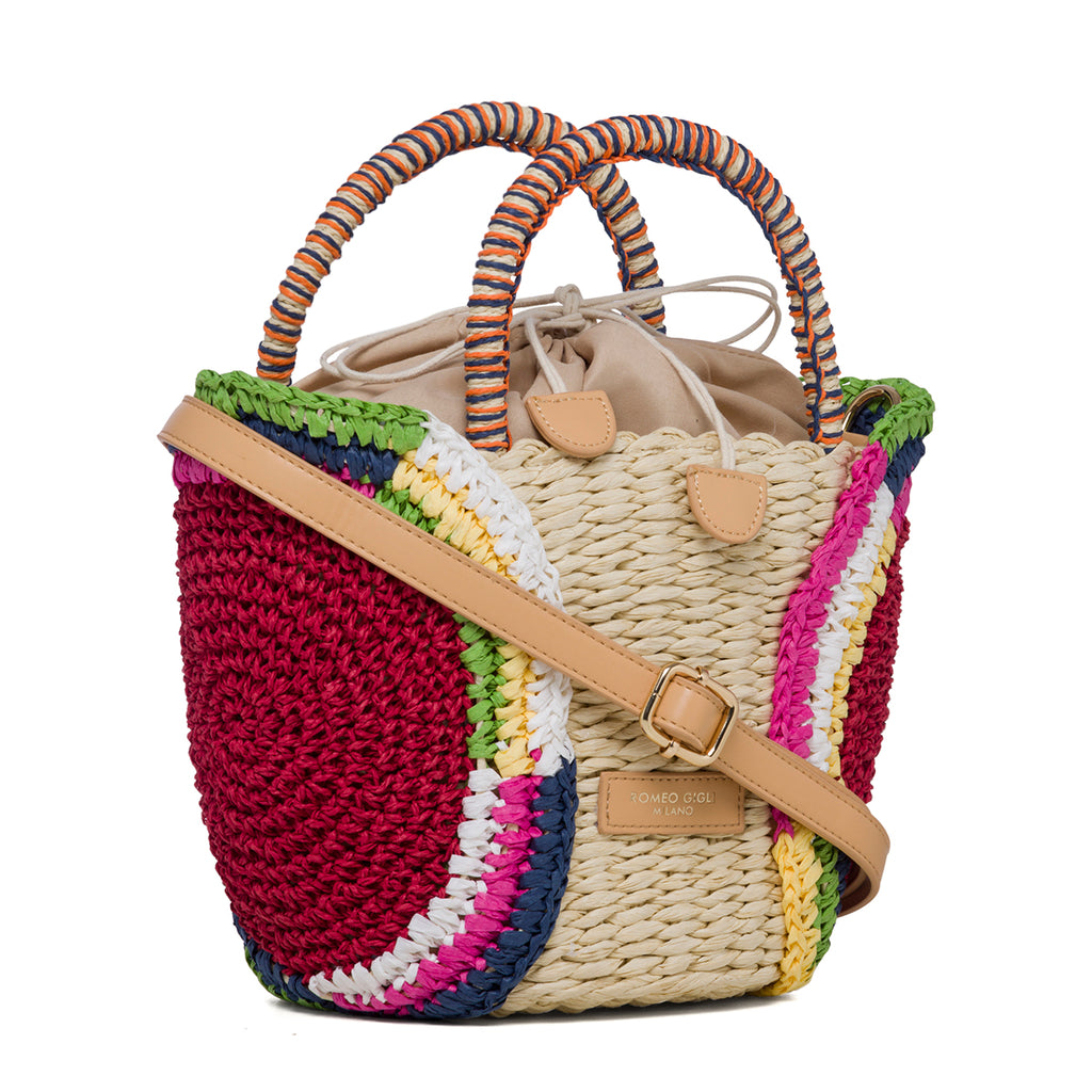 Borsa da mare effetto paglia con dettagli rossi Romeo Gigli Aura