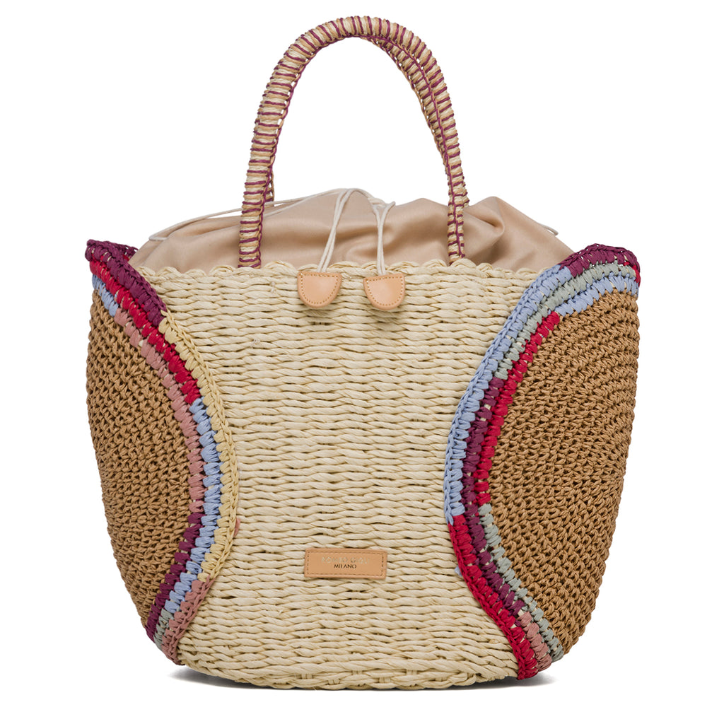 Borsa da mare effetto paglia con dettagli marroni Romeo Gigli Aura