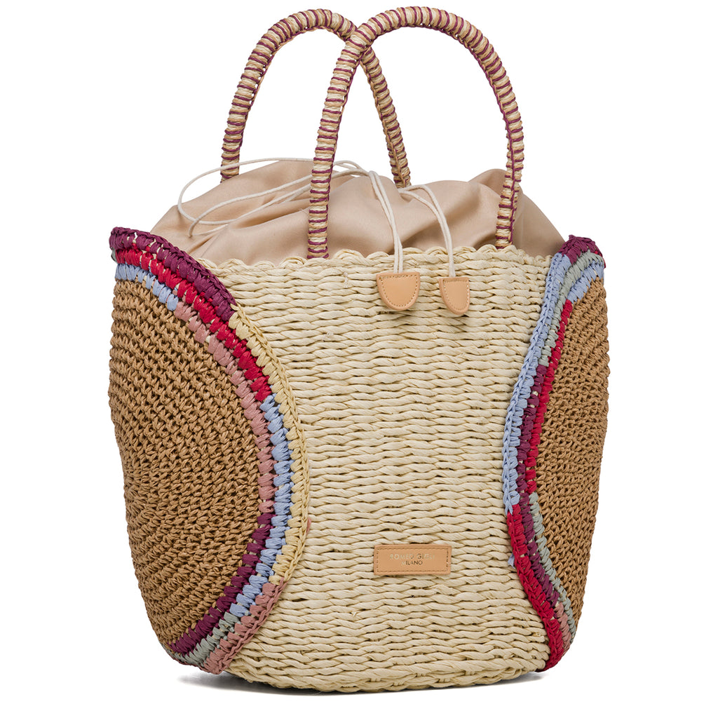 Borsa da mare effetto paglia con dettagli marroni Romeo Gigli Aura