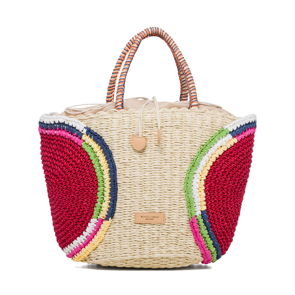 Borsa da mare effetto paglia con dettagli rossi Romeo Gigli Aura