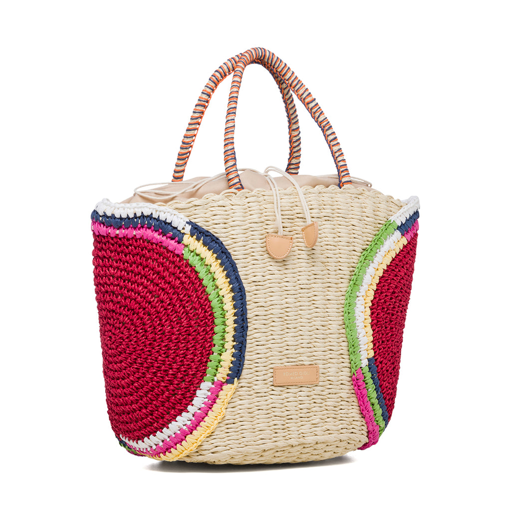 Borsa da mare effetto paglia con dettagli rossi Romeo Gigli Aura