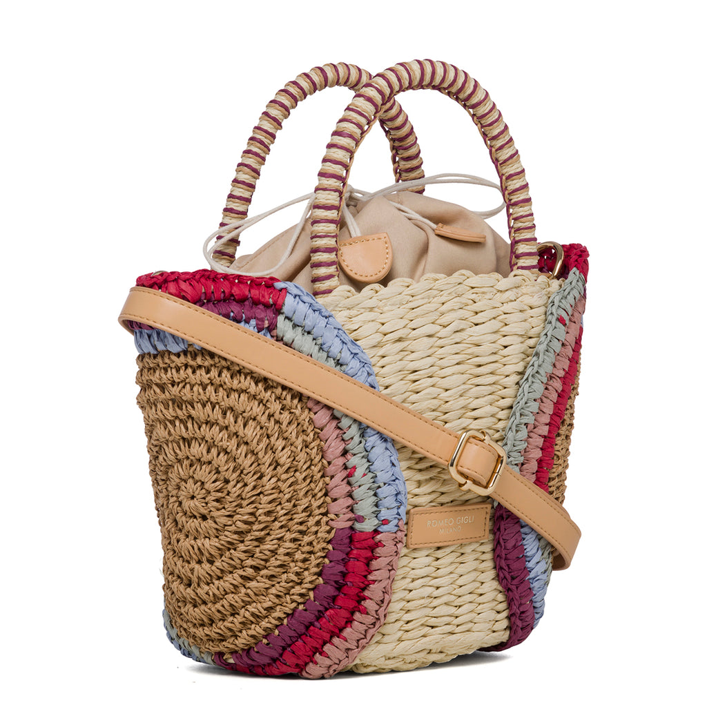 Borsa da mare effetto paglia con dettagli marroni Romeo Gigli Aura