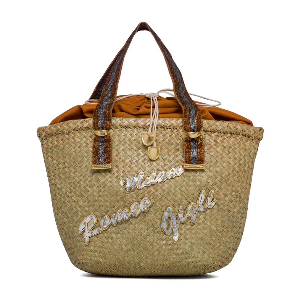 Borsa da mare effetto paglia con dettagli bronzo Romeo Gigli Hypnos