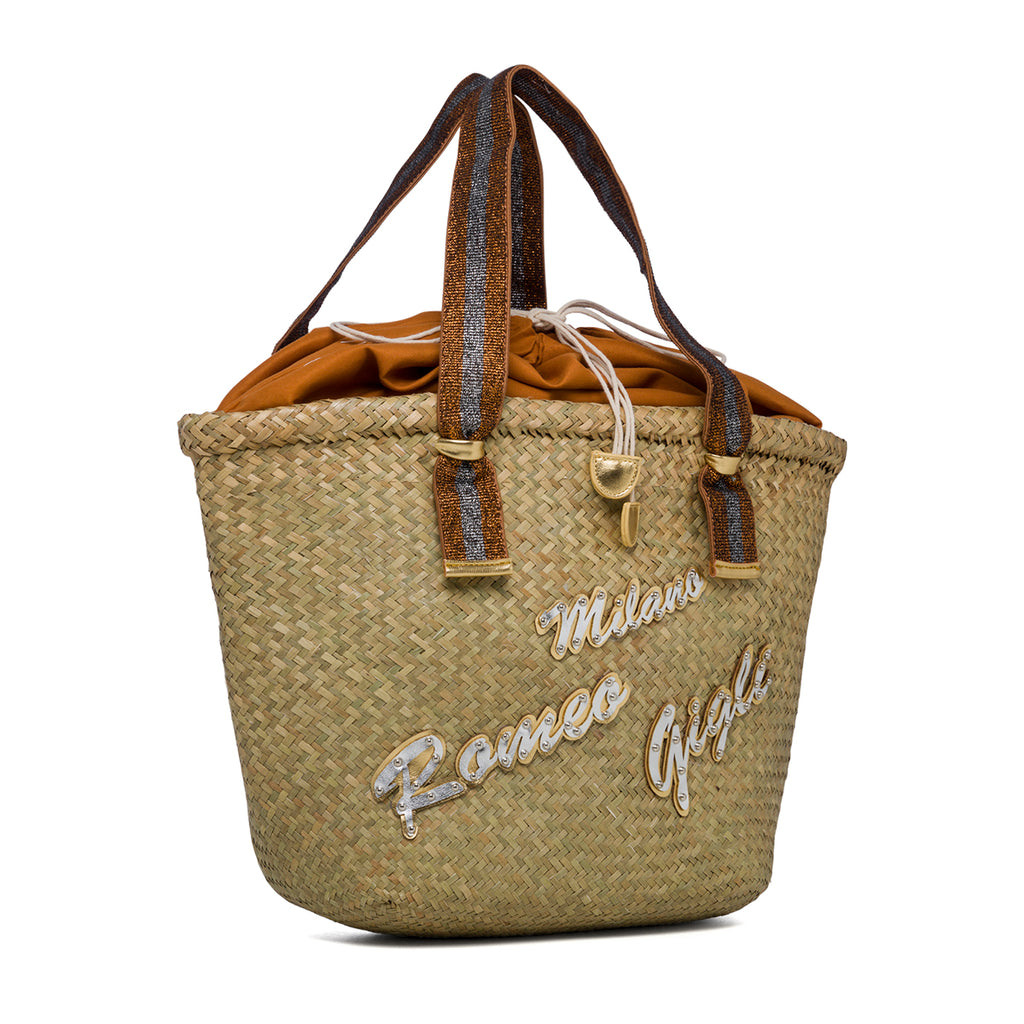 Borsa da mare effetto paglia con dettagli bronzo Romeo Gigli Hypnos