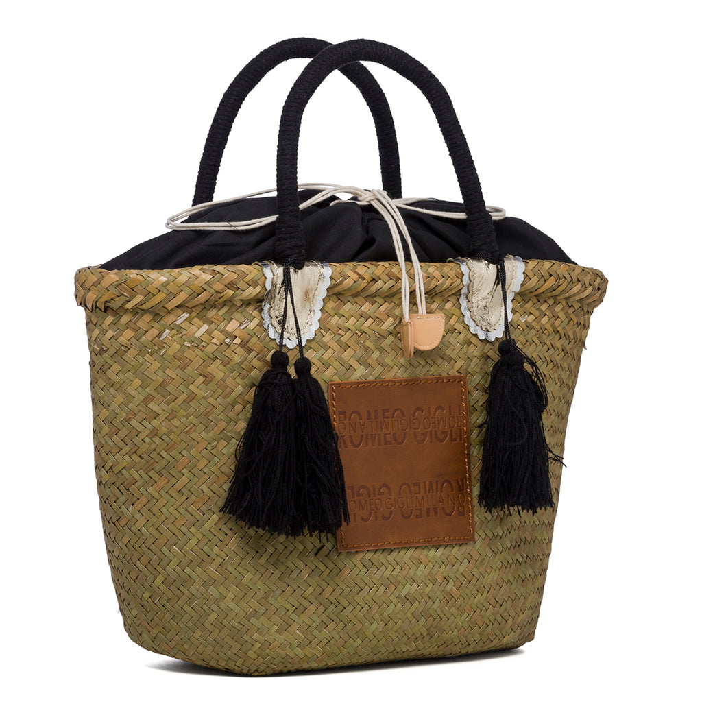 Borsa da mare effetto paglia con patch logo Romeo Gigli Zenit