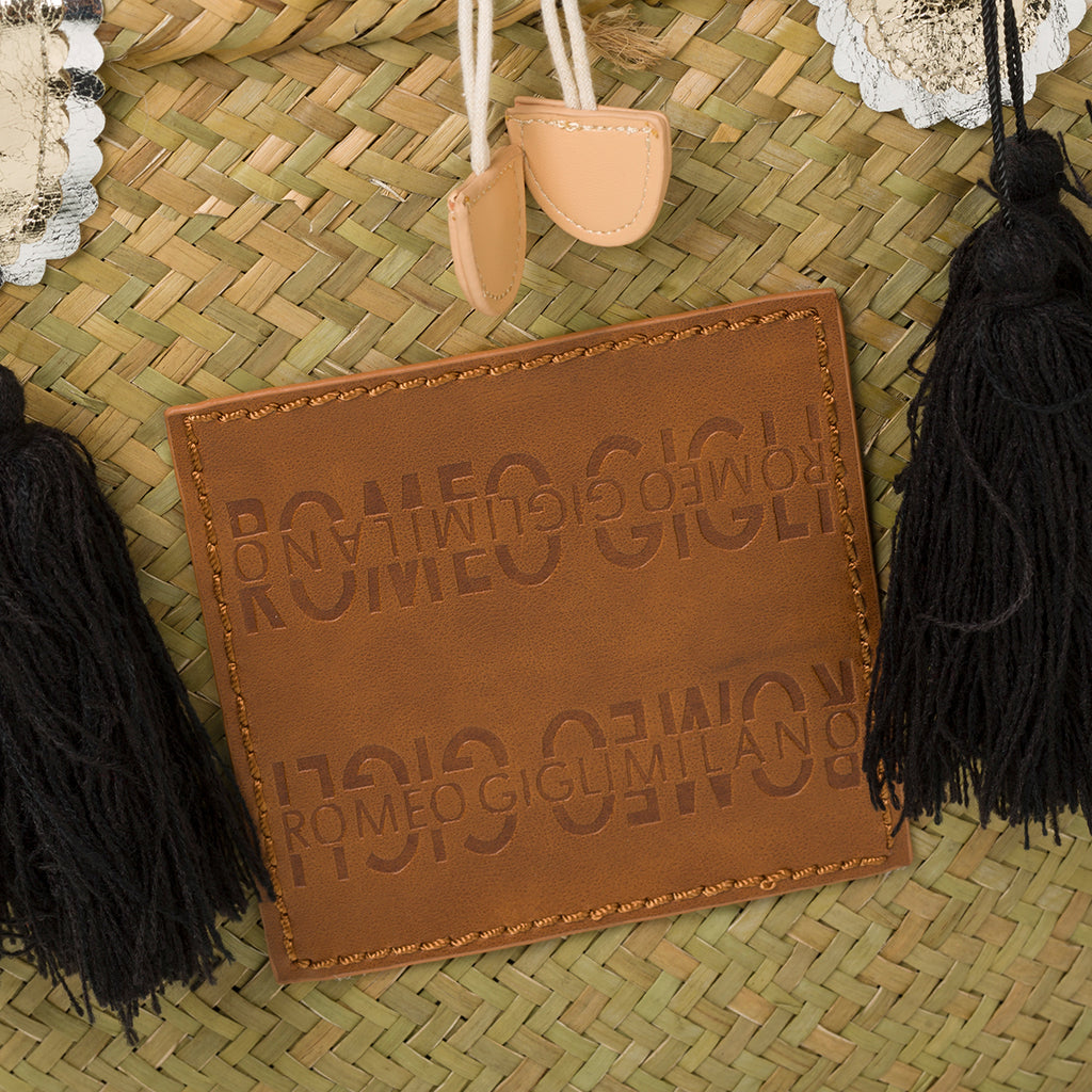 Borsa da mare effetto paglia con patch logo Romeo Gigli Zenit