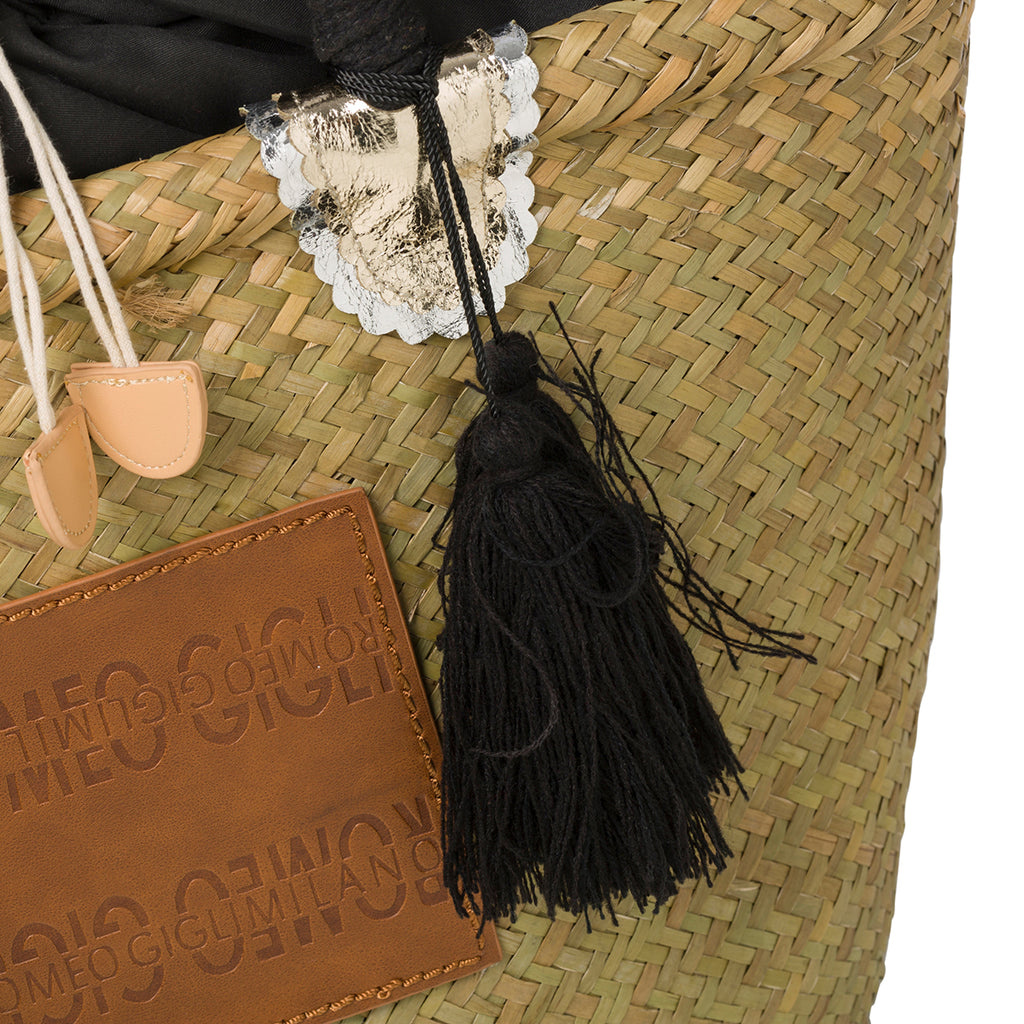 Borsa da mare effetto paglia con patch logo Romeo Gigli Zenit