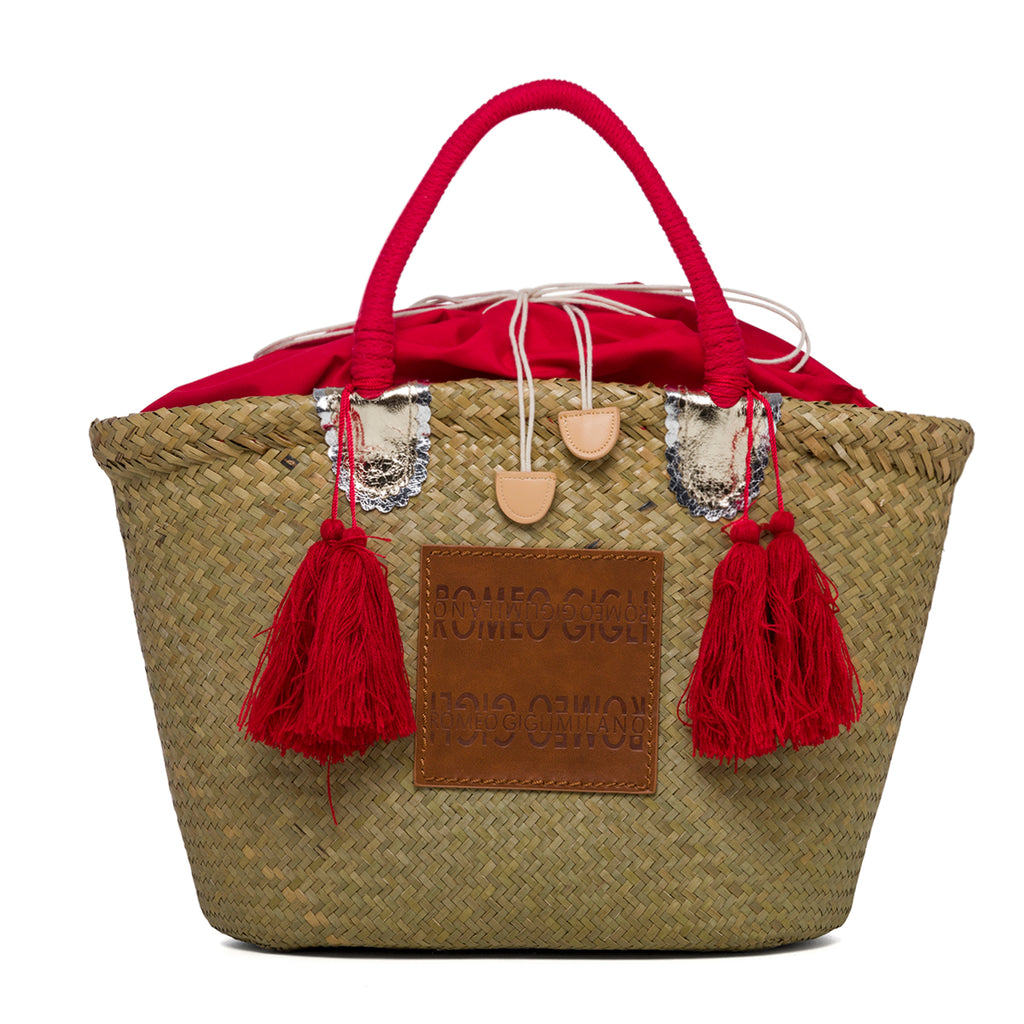 Borsa da mare effetto paglia con patch logo Romeo Gigli Zenit
