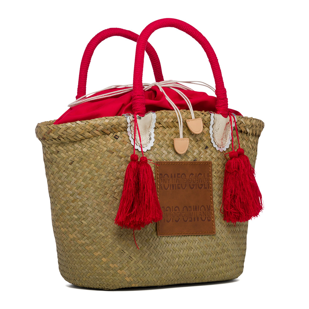 Borsa da mare effetto paglia con patch logo Romeo Gigli Zenit