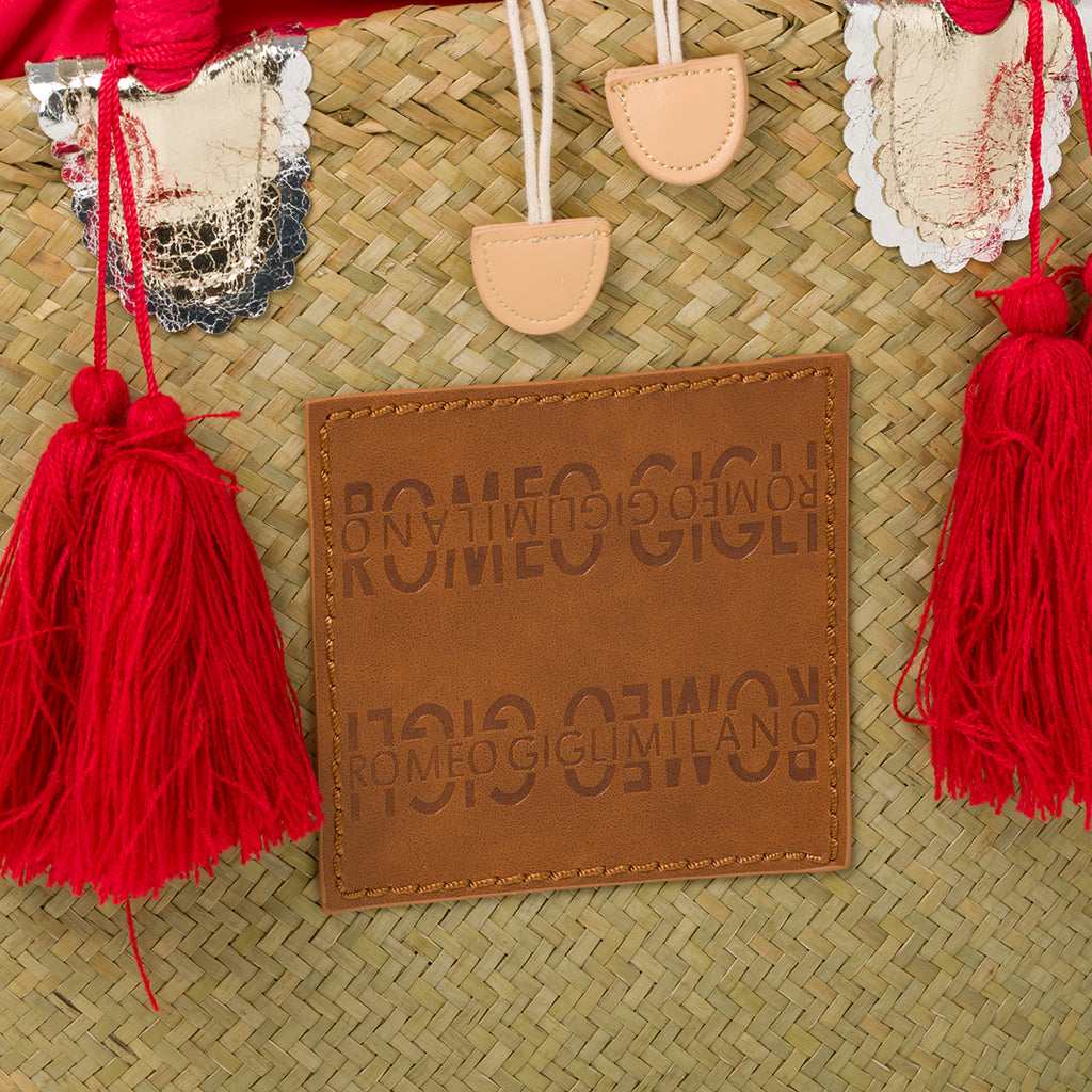 Borsa da mare effetto paglia con patch logo Romeo Gigli Zenit