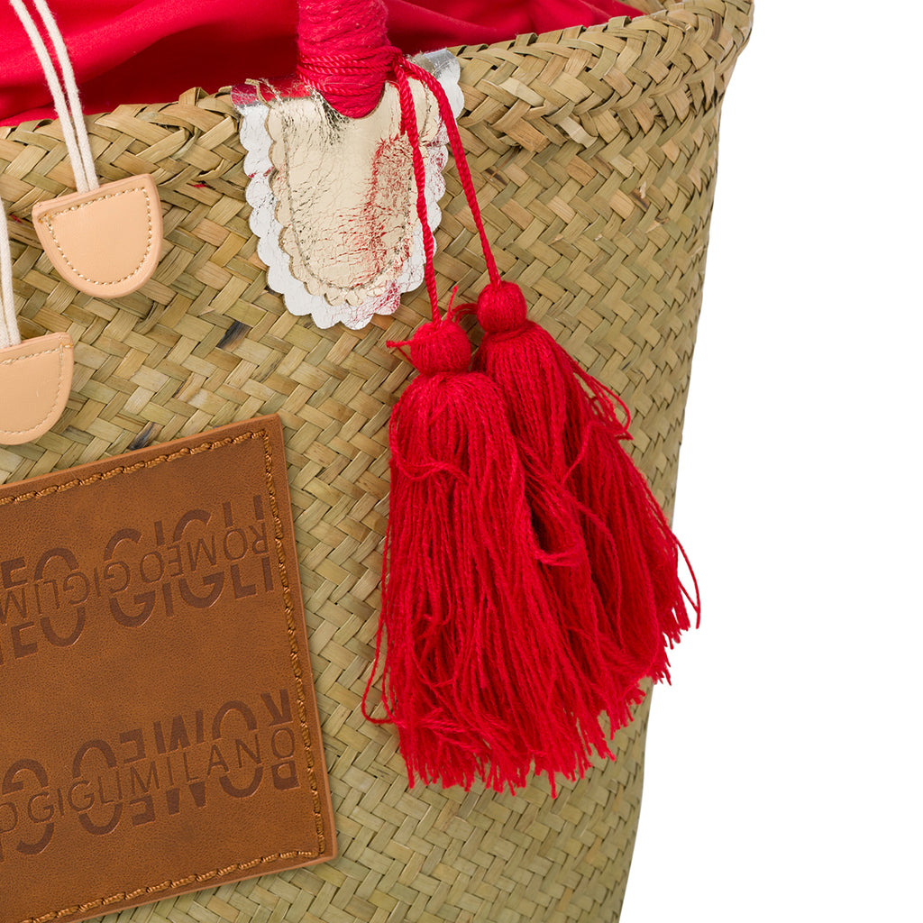 Borsa da mare effetto paglia con patch logo Romeo Gigli Zenit