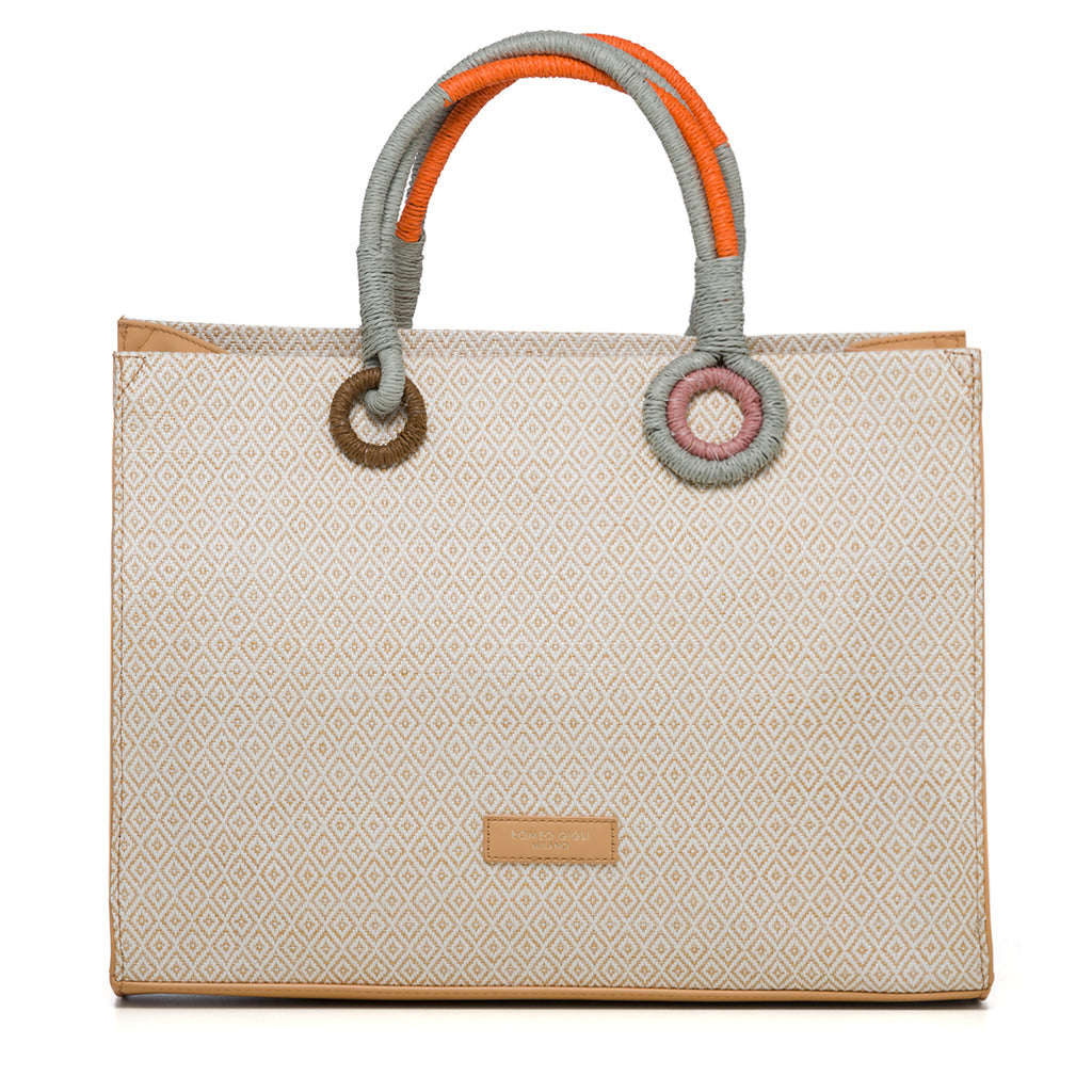 Borsa da mare bianca e beige Romeo Gigli Aisar