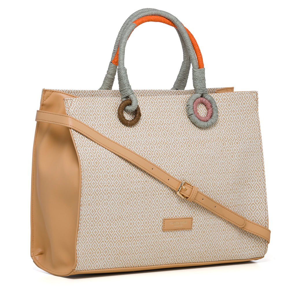 Borsa da mare bianca e beige Romeo Gigli Aisar