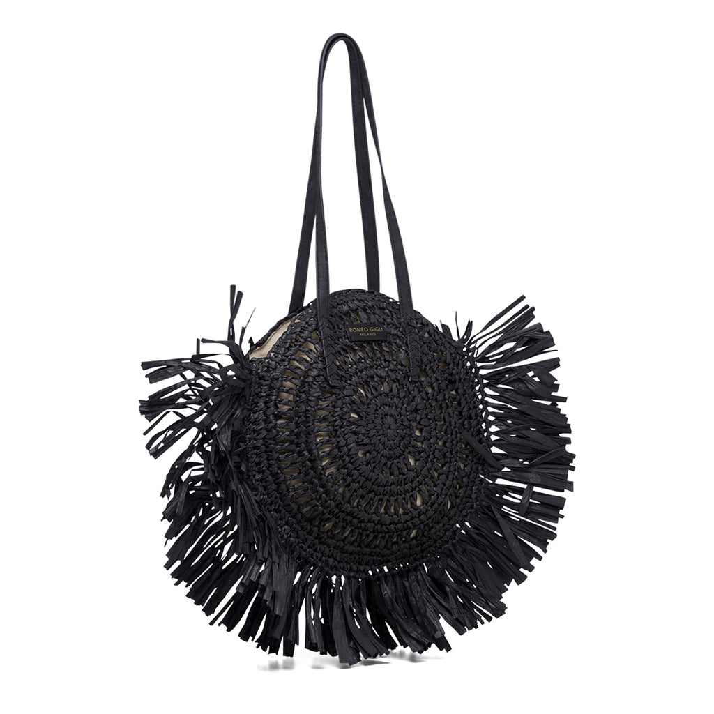 Borsa da mare nera effetto paglia Romeo Gigli Dany