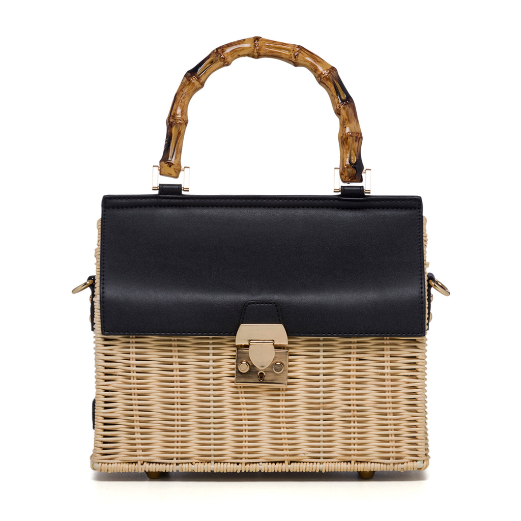 Borsa da mare nera e beige effetto paglia Romeo Gigli Areba