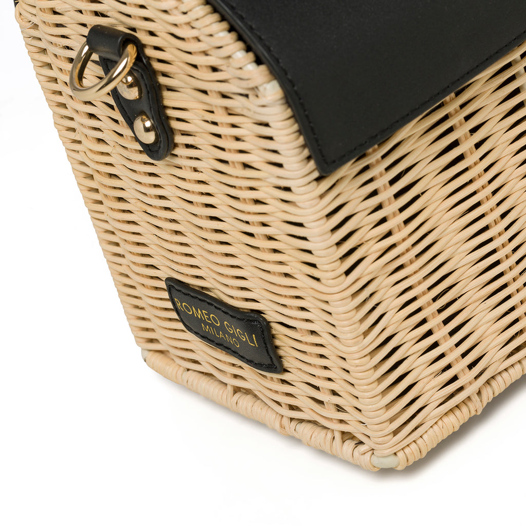 Borsa da mare nera e beige effetto paglia Romeo Gigli Areba