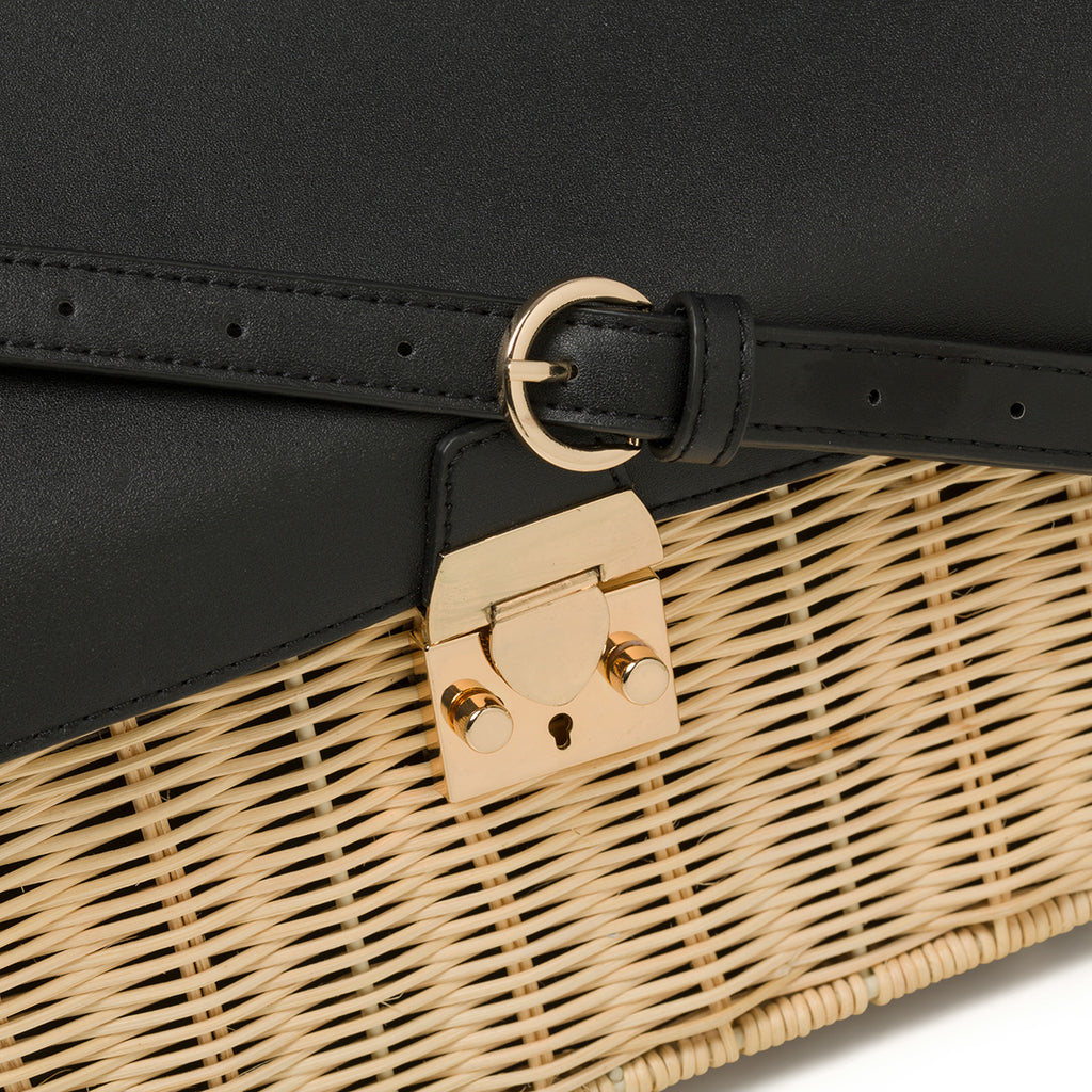 Borsa da mare nera e beige effetto paglia Romeo Gigli Areba