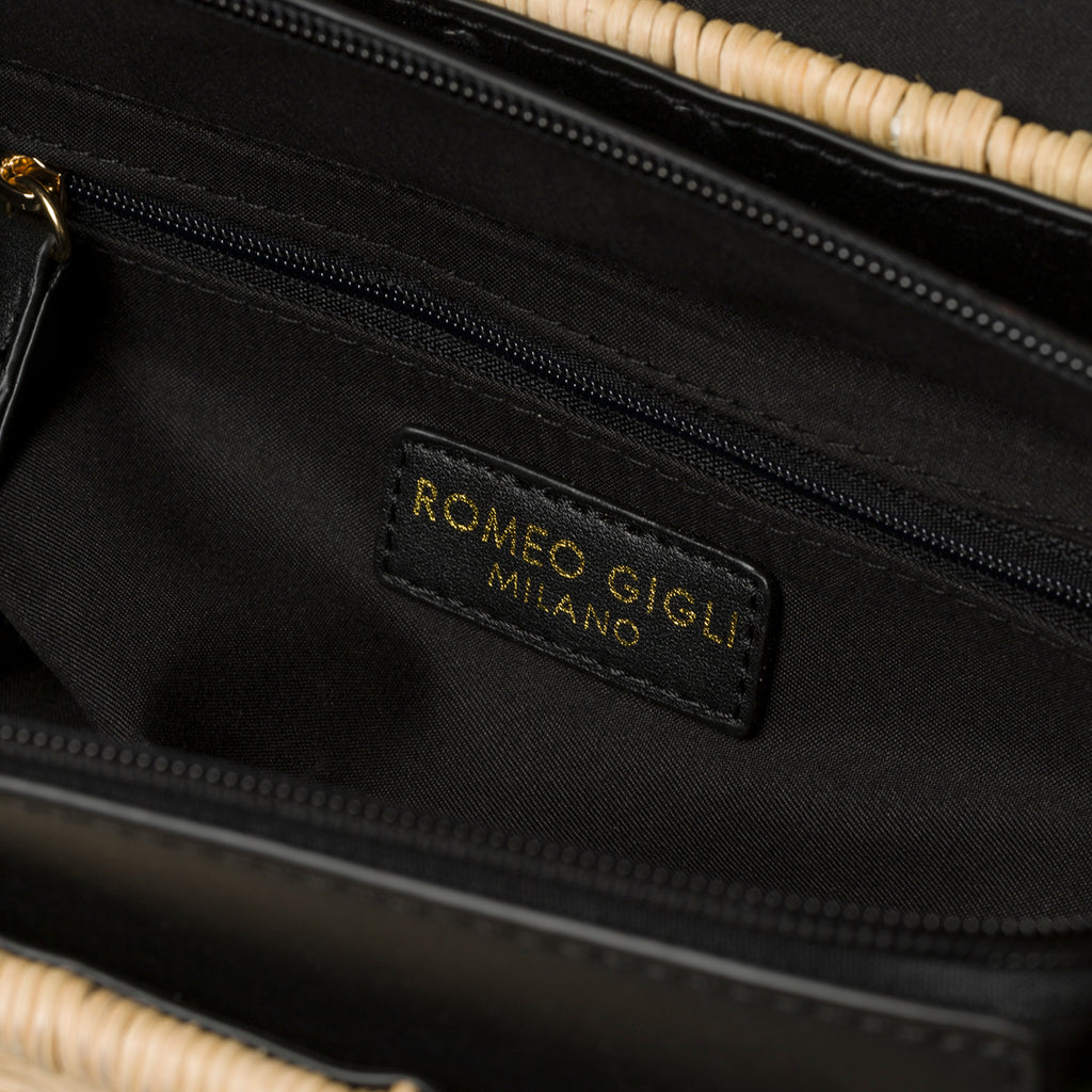 Borsa da mare nera e beige effetto paglia Romeo Gigli Areba