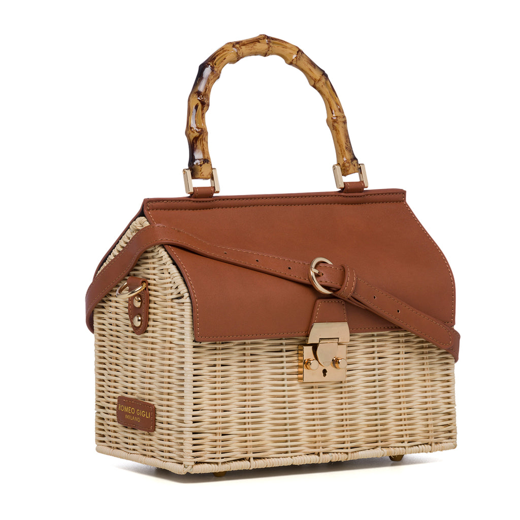 Borsa da mare marrone e beige effetto paglia Romeo Gigli Areba
