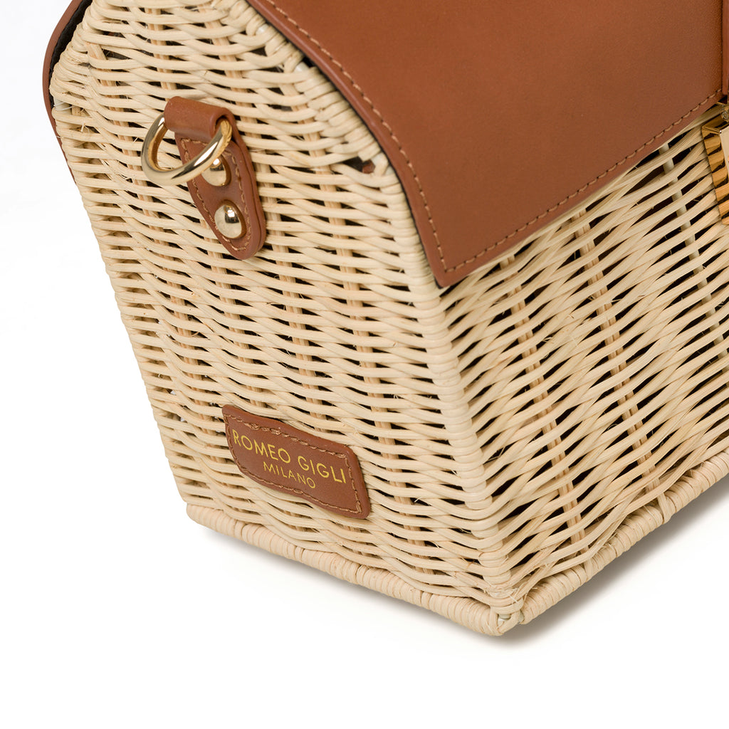 Borsa da mare marrone e beige effetto paglia Romeo Gigli Areba