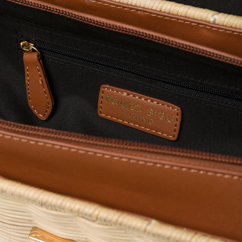 Borsa da mare marrone e beige effetto paglia Romeo Gigli Areba