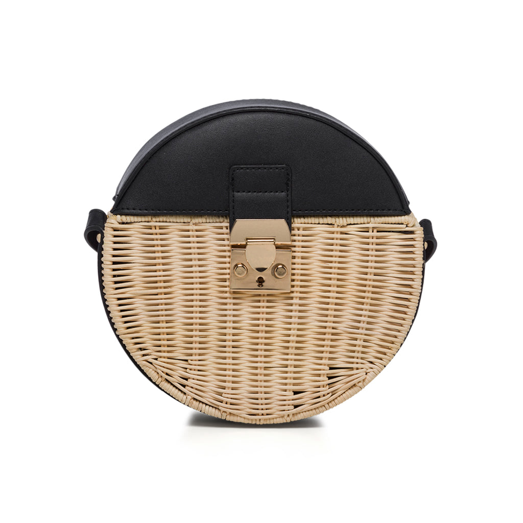 Borsa da mare nera e beige effetto paglia Romeo Gigli Areba