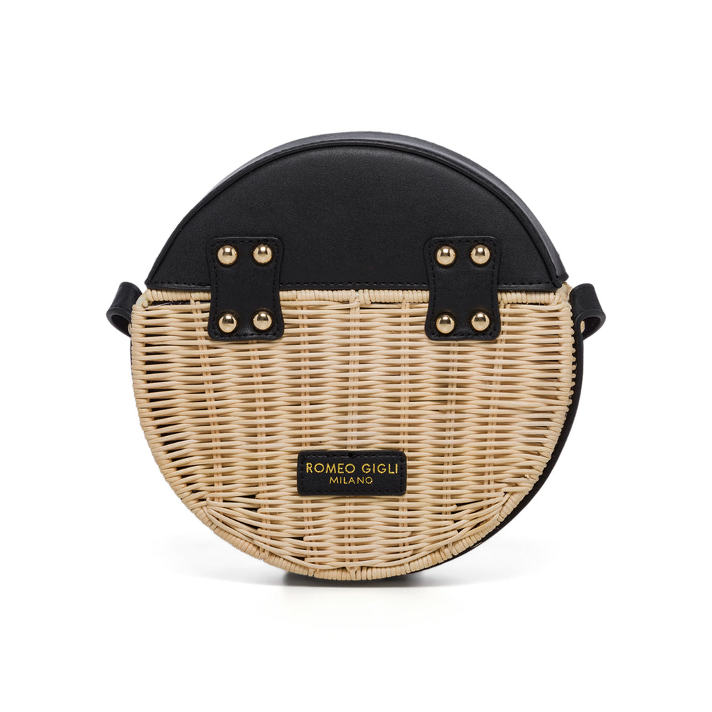 Borsa da mare nera e beige effetto paglia Romeo Gigli Areba