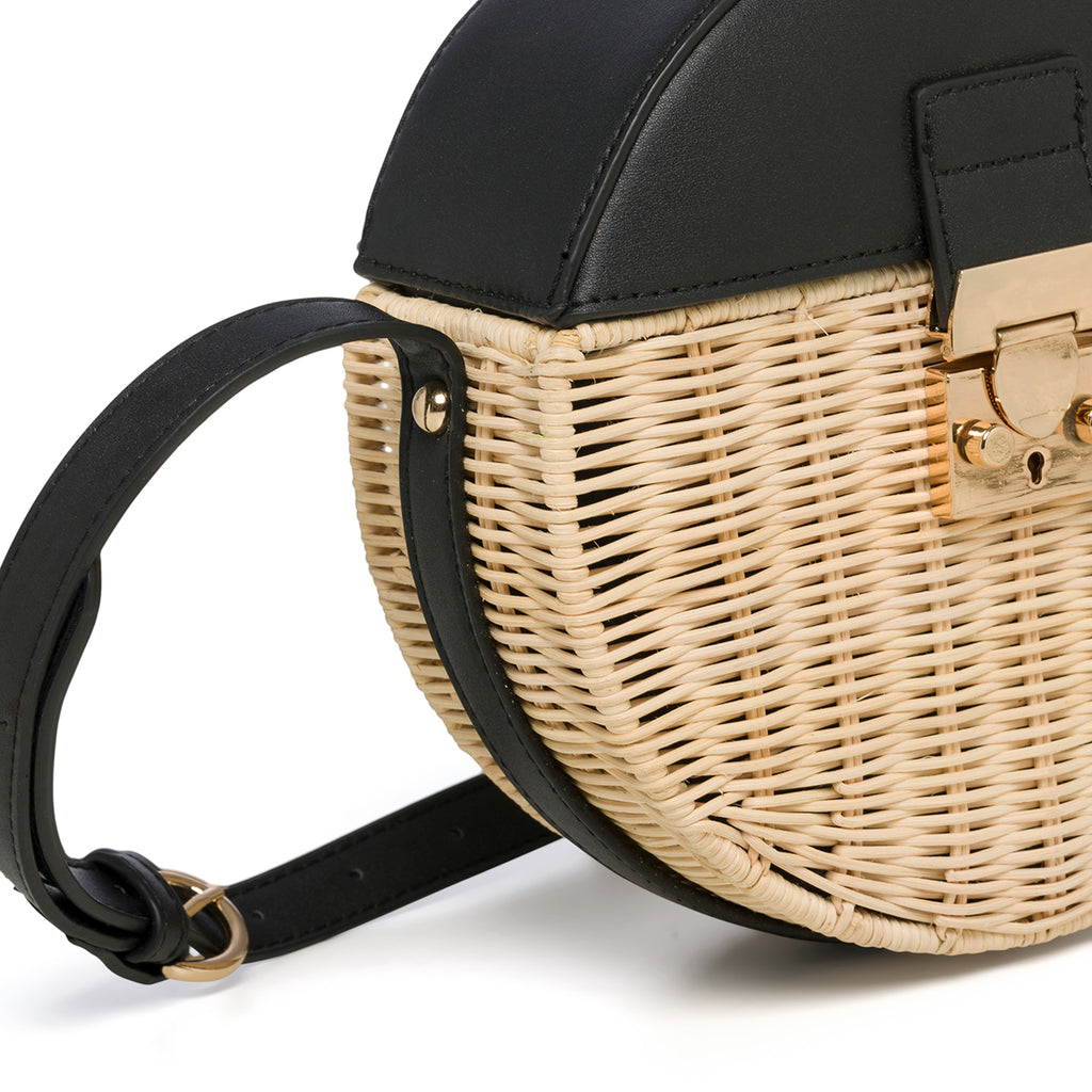 Borsa da mare nera e beige effetto paglia Romeo Gigli Areba