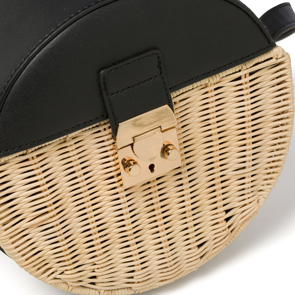 Borsa da mare nera e beige effetto paglia Romeo Gigli Areba