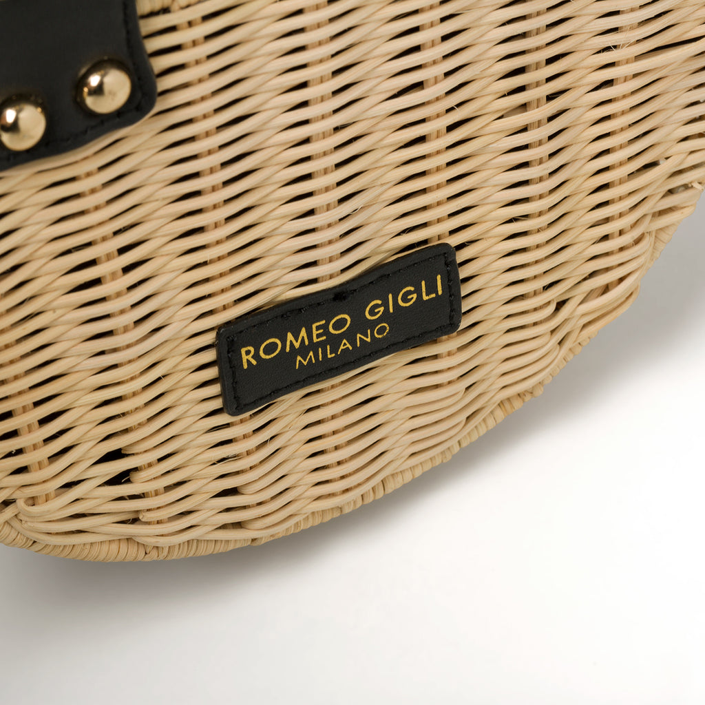 Borsa da mare nera e beige effetto paglia Romeo Gigli Areba
