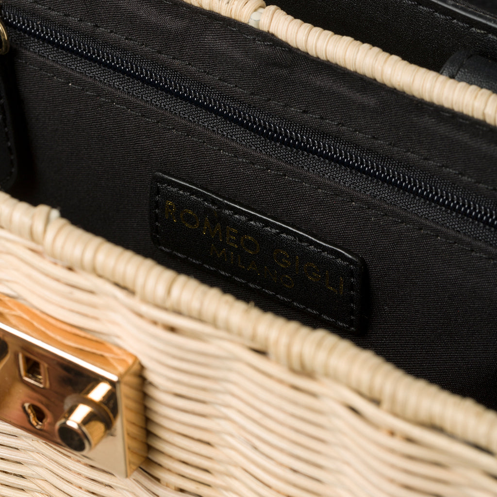 Borsa da mare nera e beige effetto paglia Romeo Gigli Areba