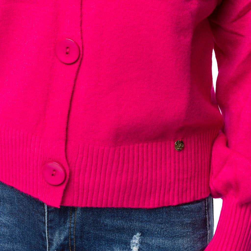 Cardigan corto fucsia da donna con chiusura a bottoni Swish Jeans