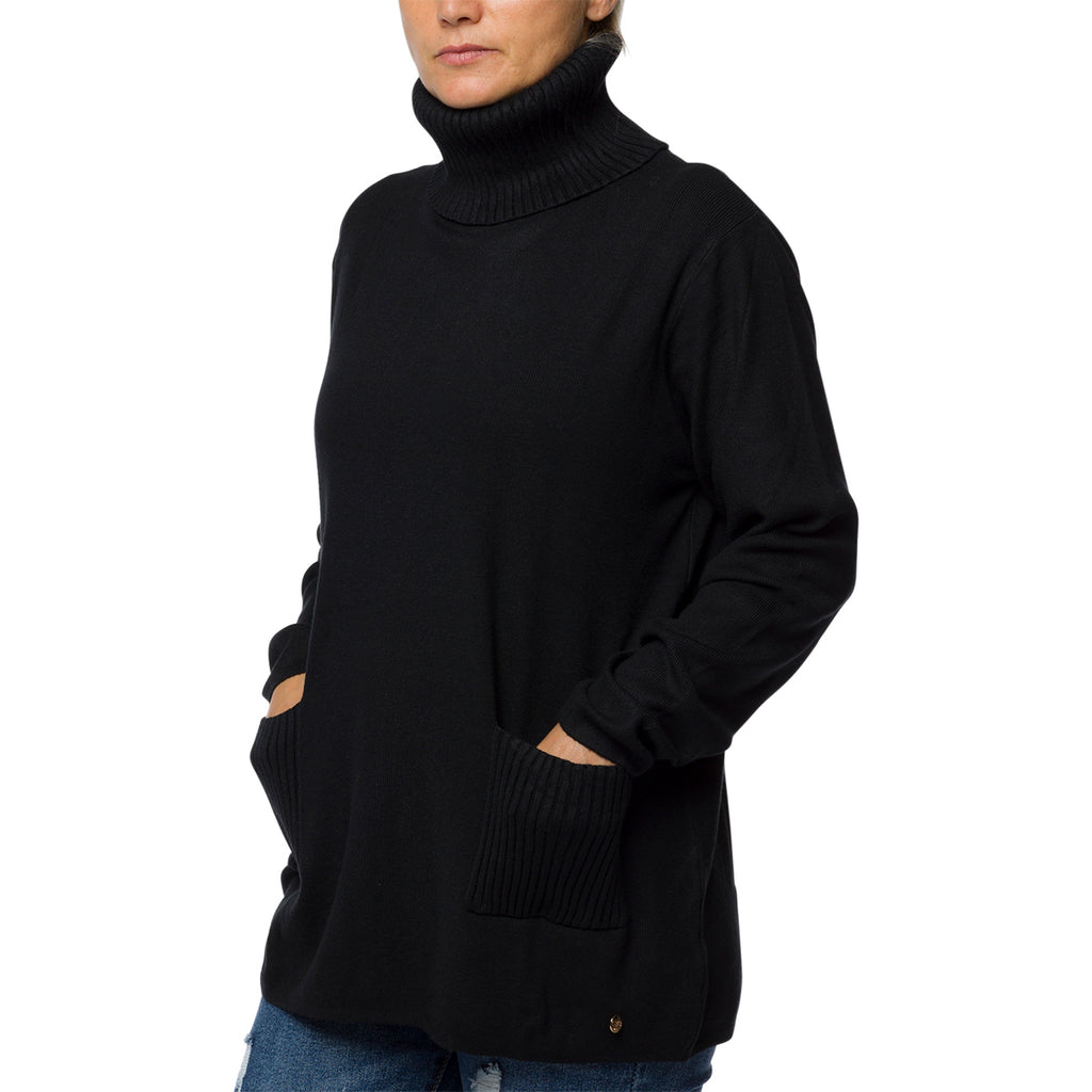Pullover a collo alto nero da donna con taschini Swish Jeans
