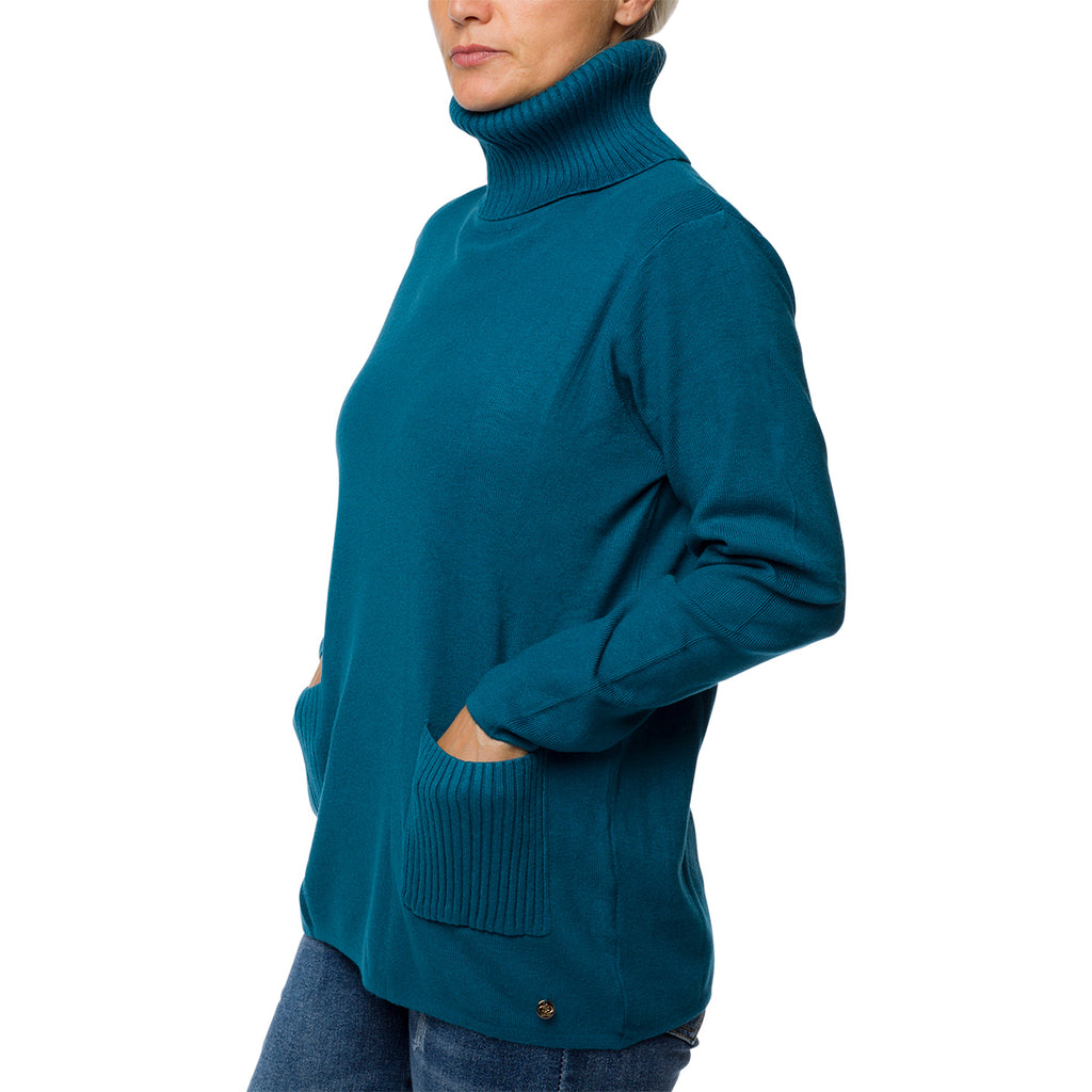 Pullover a collo alto blu da donna con taschini Swish Jeans