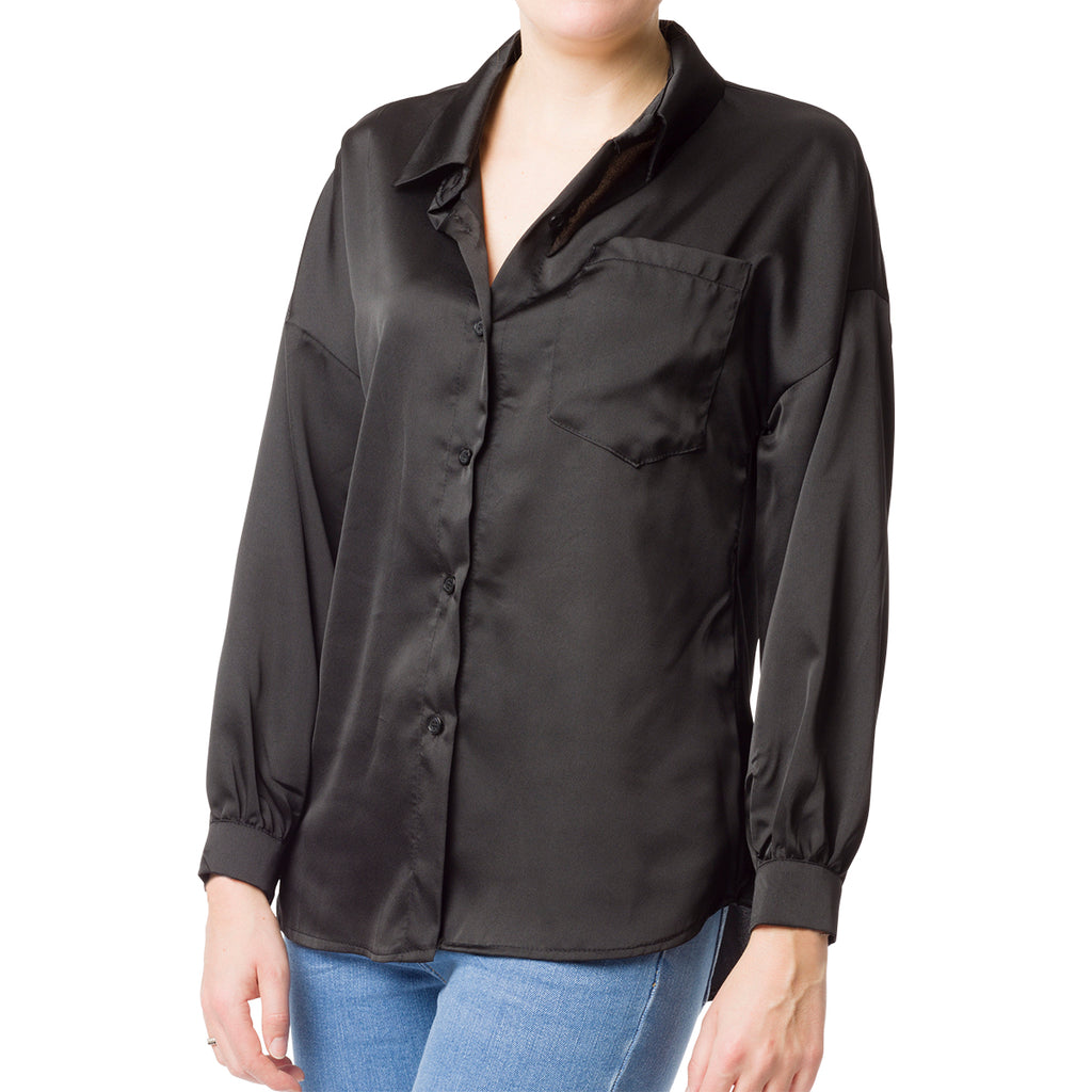 Camicia nera da donna effetto seta Swish Jeans