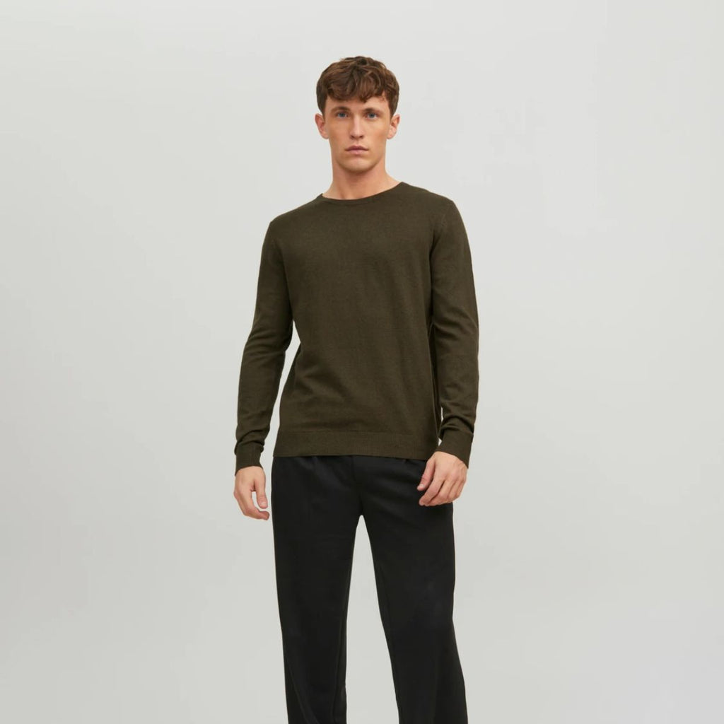 Maglioncino girocollo da uomo verde oliva Jack & Jones