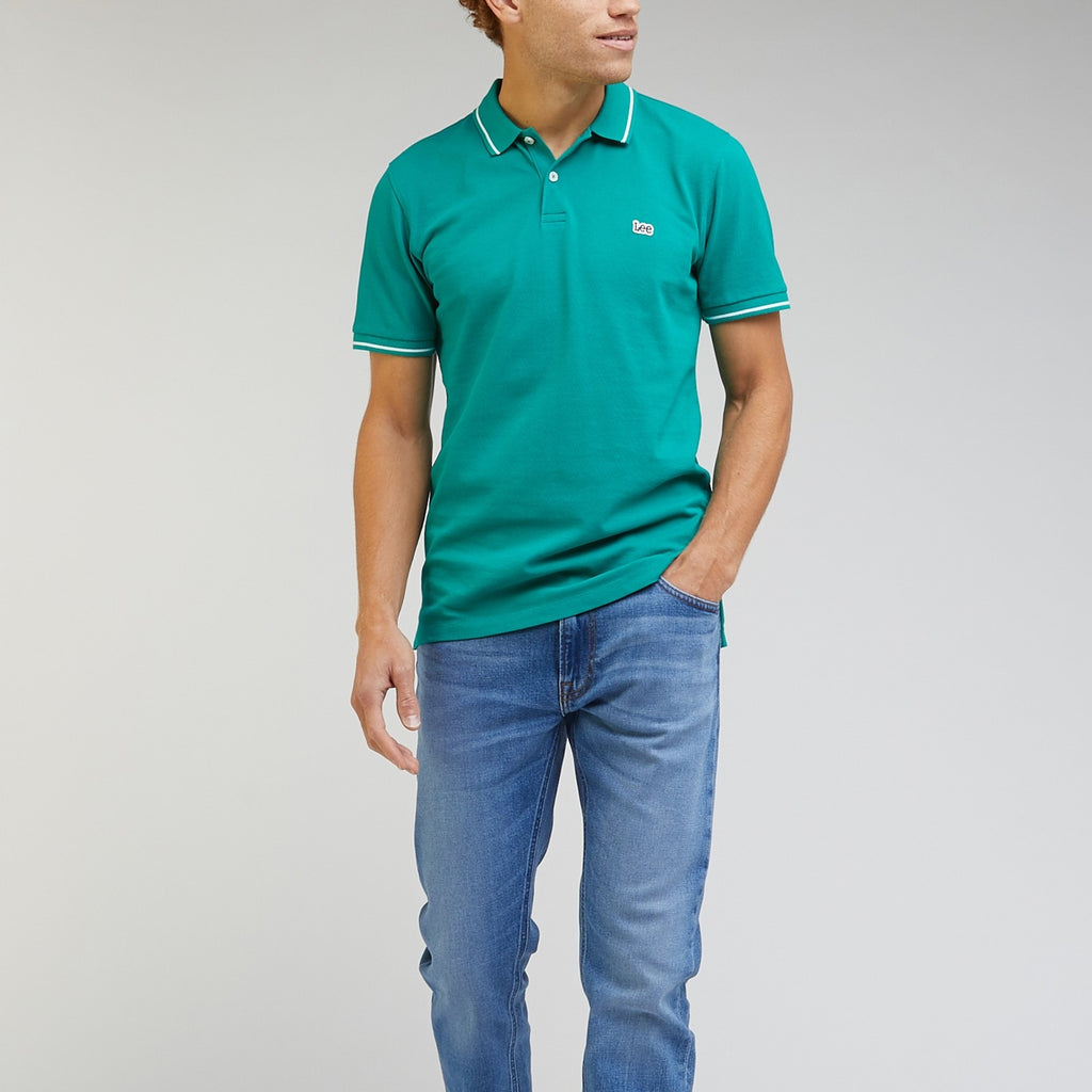 Polo turchese da uomo con bordino a contrasto Lee