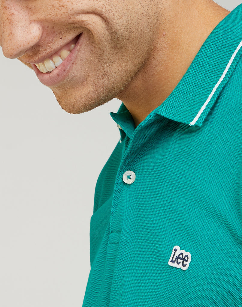Polo turchese da uomo con bordino a contrasto Lee