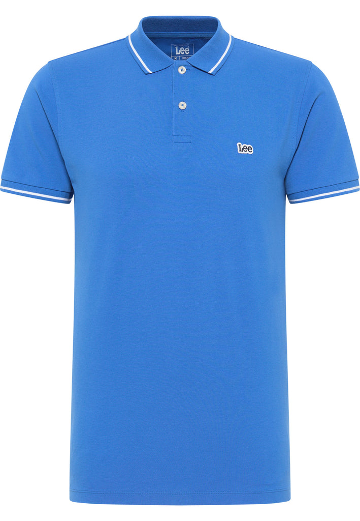 Polo azzurra da uomo con bordino a contrasto Lee