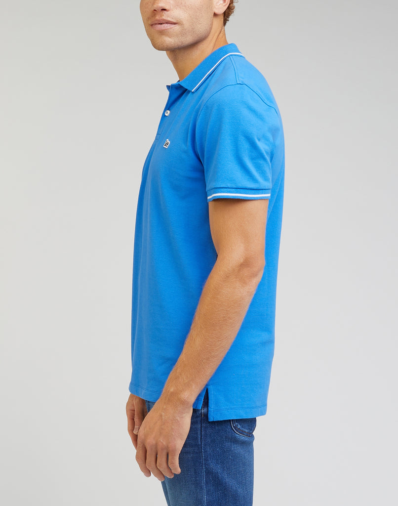 Polo azzurra da uomo con bordino a contrasto Lee