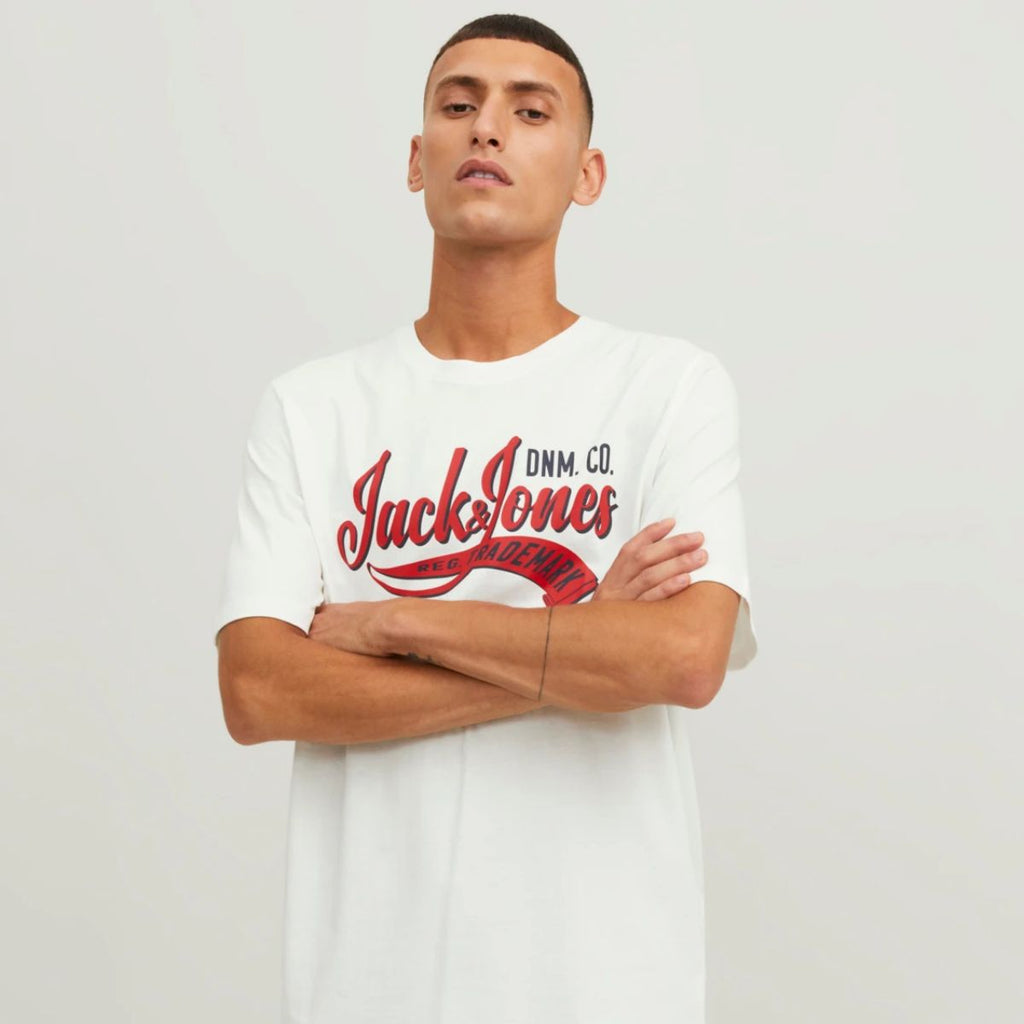T-shirt bianca con logo sul petto da uomo Jack & Jones