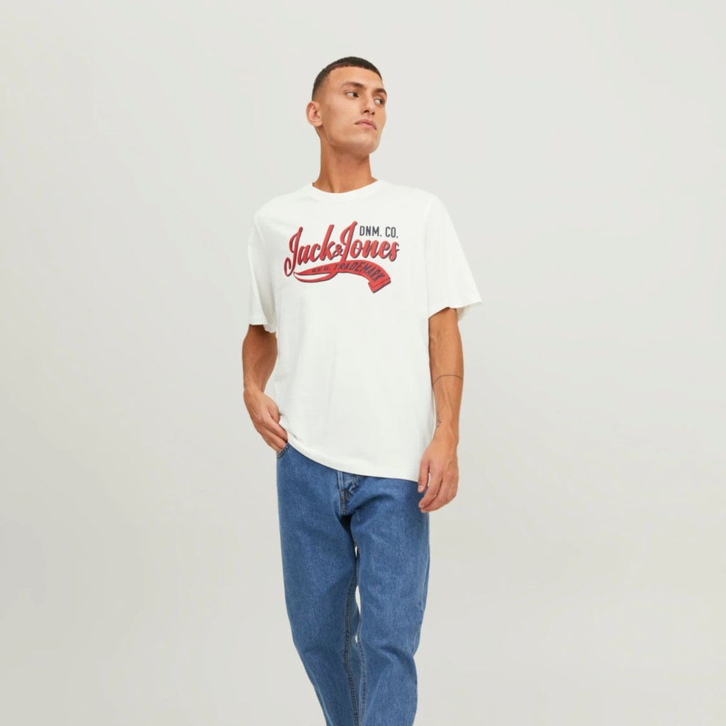 T-shirt bianca con logo sul petto da uomo Jack & Jones