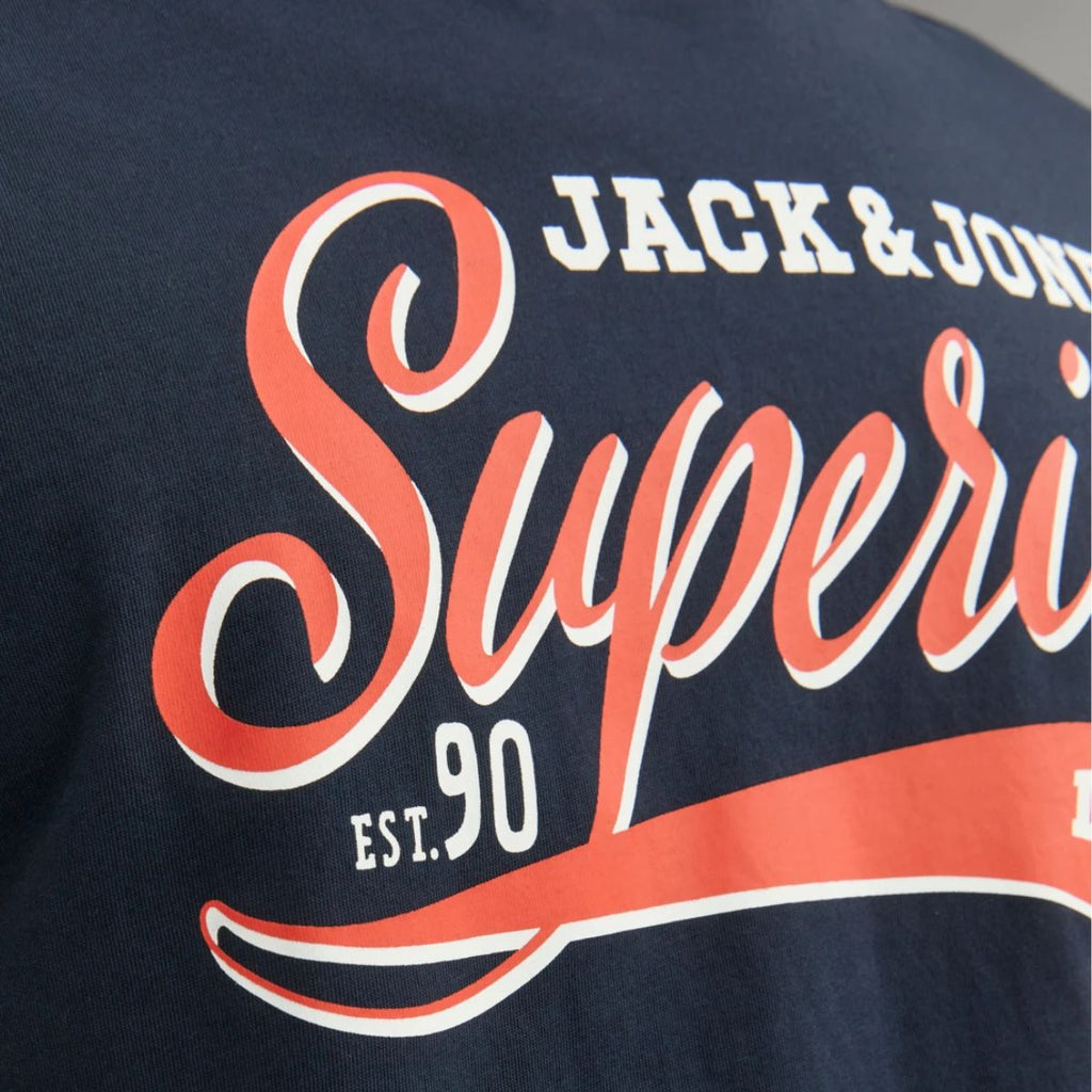 T-shirt blu con logo sul petto da uomo Jack & Jones