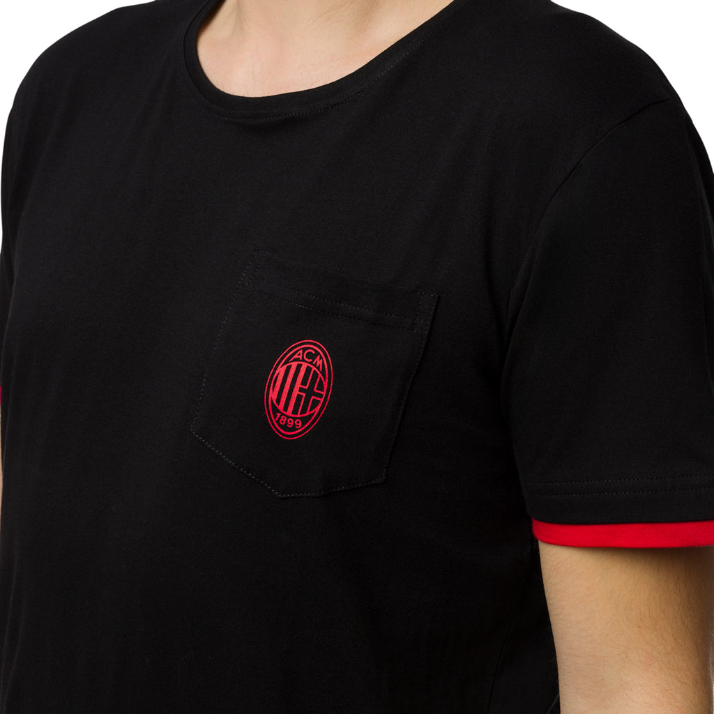Maglia da pigiama nera da uomo con logo Milan