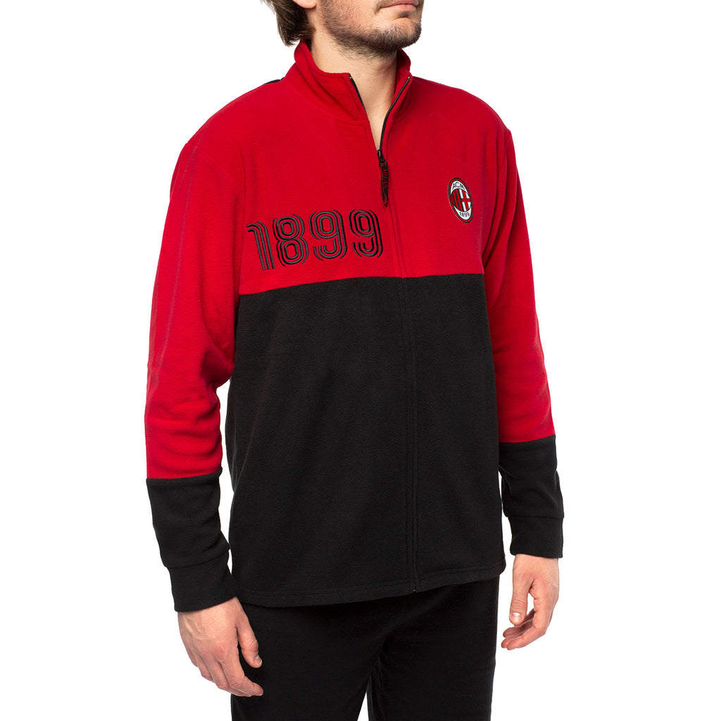 Pigiama invernale in pile rossonero da uomo con logo Milan