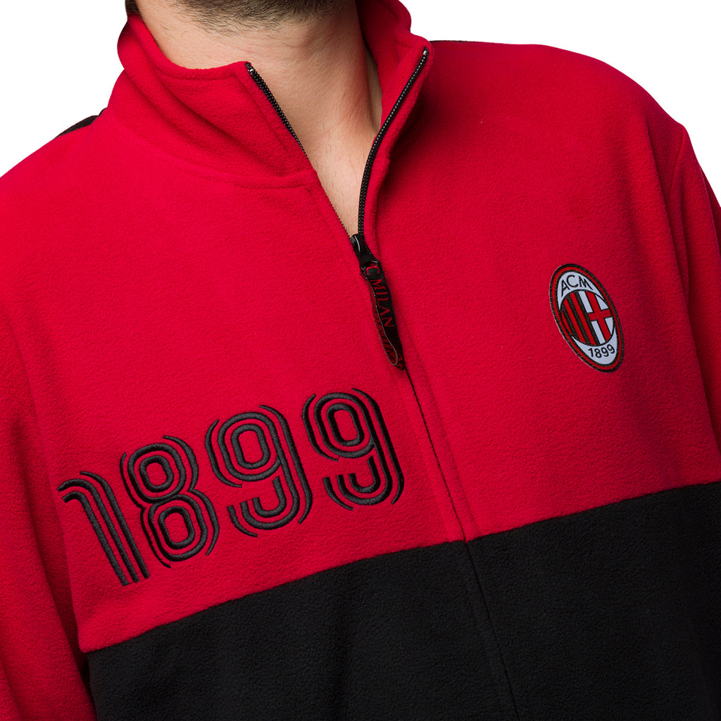 Pigiama invernale in pile rossonero da uomo con logo Milan