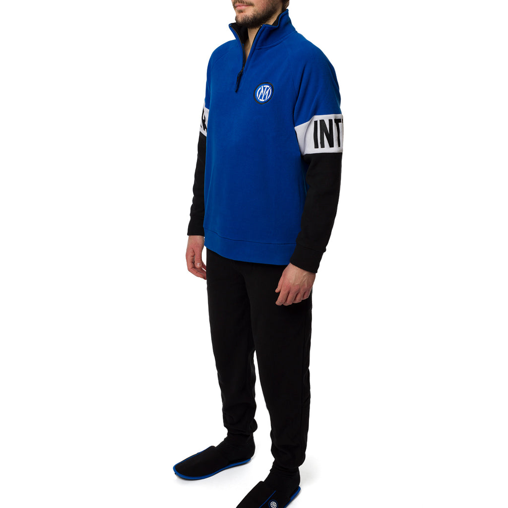 Pigiama invernale in pile nerazzurro da uomo con logo Inter